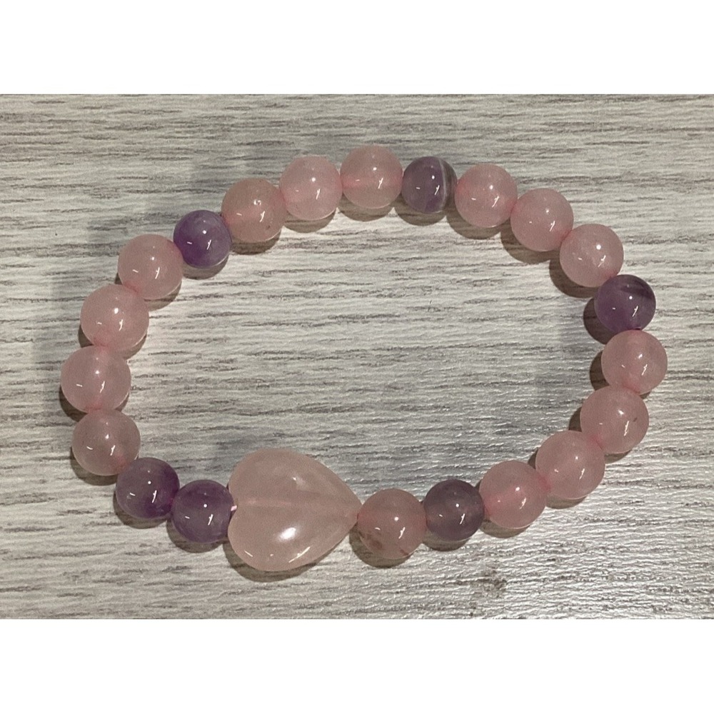Pink & Purple Bracelet w/Pink Heart Bead